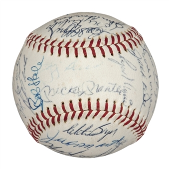 1961 New York Yankees World Series Team Signed Official Warren Giles National League Baseball By 30 Including Mantle, Maris, Howard, Berra And Ford (PSA/ DNA Near Mint 7)
